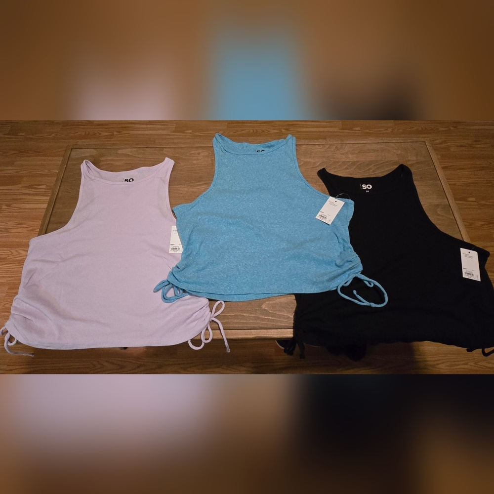 3 x SO Juniors Plus Size Racer Front Keyhole Tank